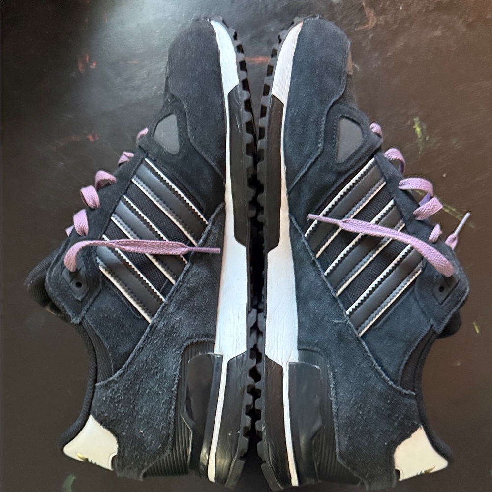 Adidas Black Sneakers with Purple Laces